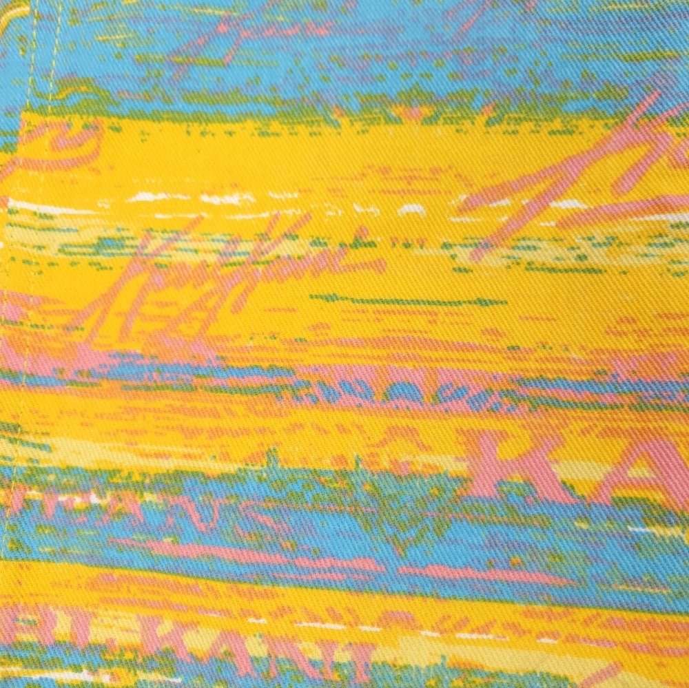 Karl Kani Vintage 90s NWT Turquoise Yellow Flare Denim Jeans 28 Small - Picture 10 of 16